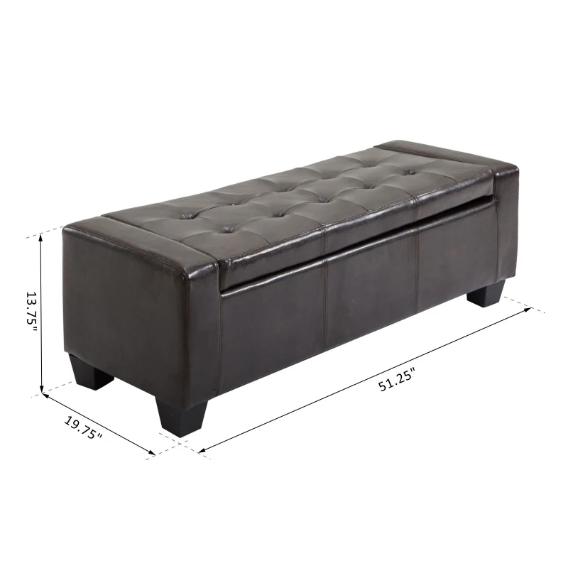 HomCom Unique Large 51" Tufted Faux Leather Storage Bench Ottoman Couch - Dark Brown