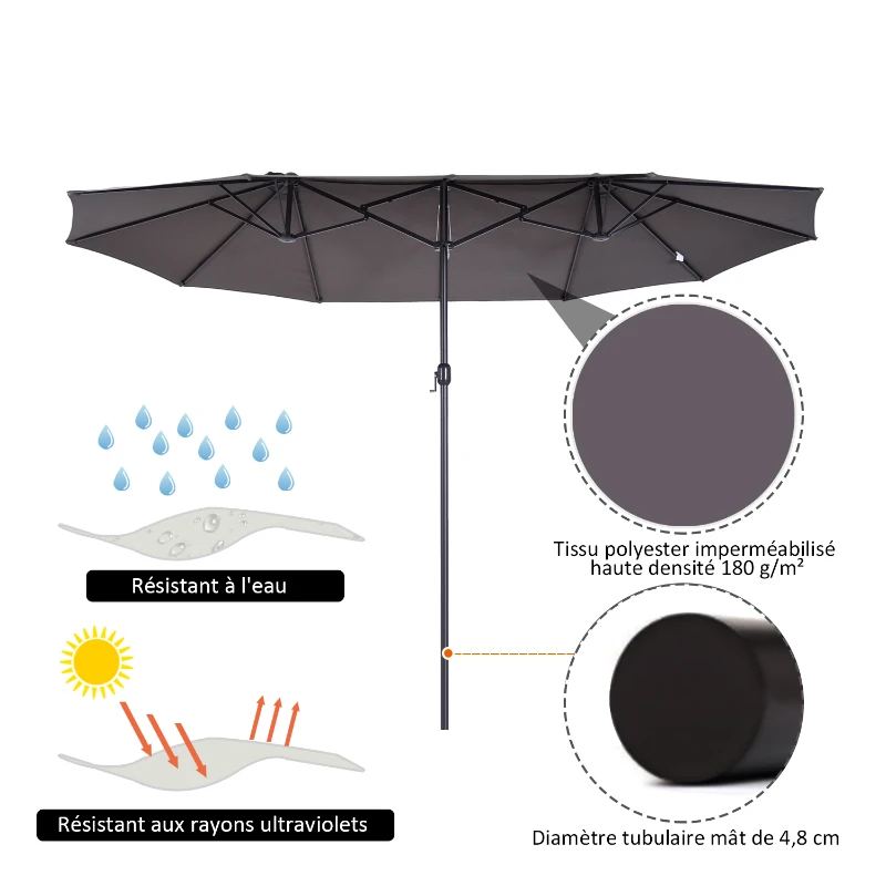 Outsunny 15' Double-Sided Patio Umbrella, Outdoor Market Umbrella with Steel Pole, UV Protection, Grey