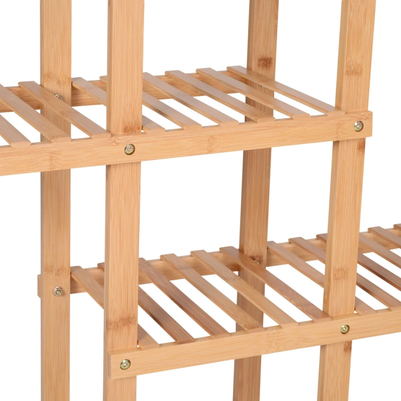 HOMCOM Bamboo Wood Plant Stand Slat Shelf Flower Pots Holder Bathroom Display Rack Utility Storage Shelving Unit Slatted