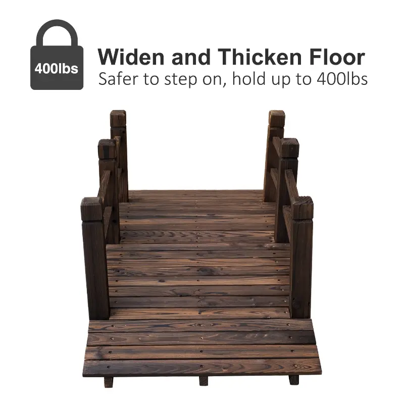 Outsunny 5" Wooden Rustic Arched Garden Bridge Yard Decoration with Railings - Stained Wood