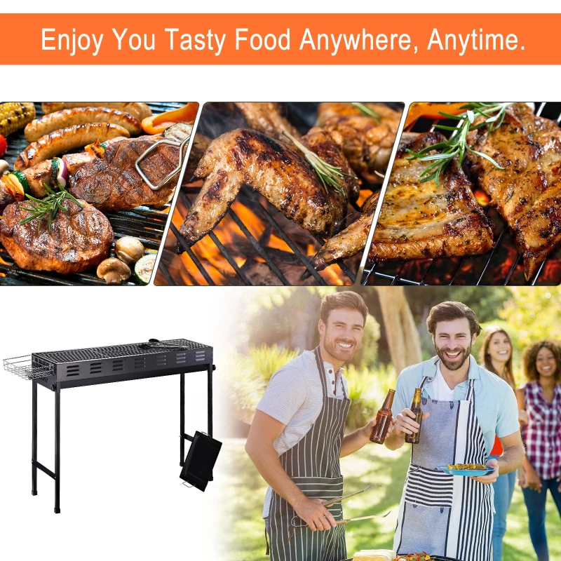 Outsunny 41" Folding Outdoor Charcoal BBQ Grill with Non-Stick Pan and Good Air Ventilation