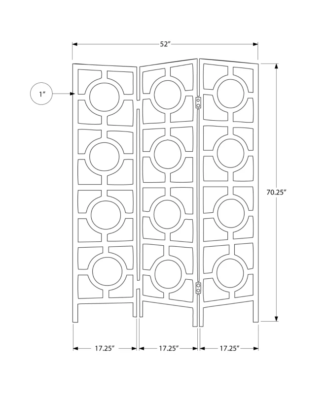Monarch 3-Panel Circle Design Folding Privacy Screen Room Divider - Black Wood Frame