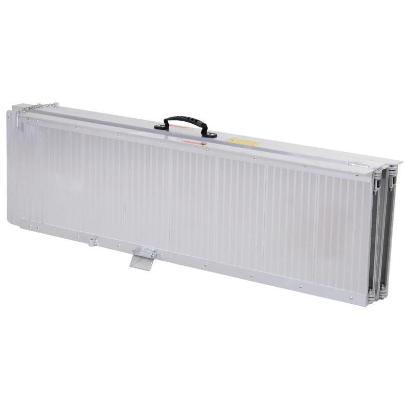 HomCom Small Portable Tri-Fold Lightweight Aluminum Stair Doorway Entry Disability Ramp - Silver