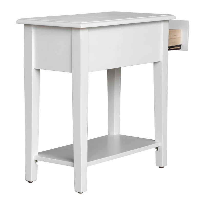 HomCom Modern 2-Tier Acacia Wood End Table Side Desk with Drawer - White