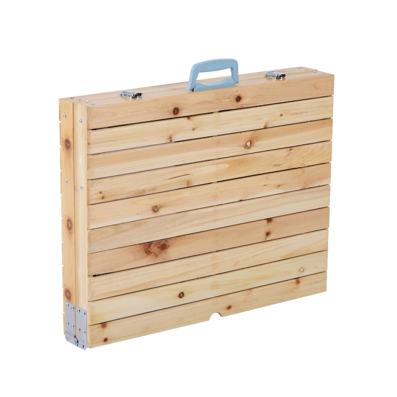 Outsunny 41" Height Adjustable Small Portable Wooden Folding Suitcase Picnic Table with Four Seats