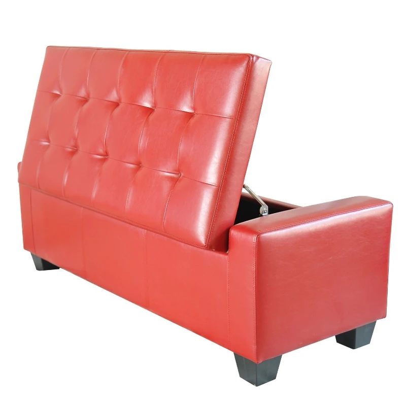 HOMCOM Chic Ottoman Bench, Faux Leather Storage Footrest, Modern Sofa Shoe Bench, Vibrant Red - Perfect for Living Room & Entryway