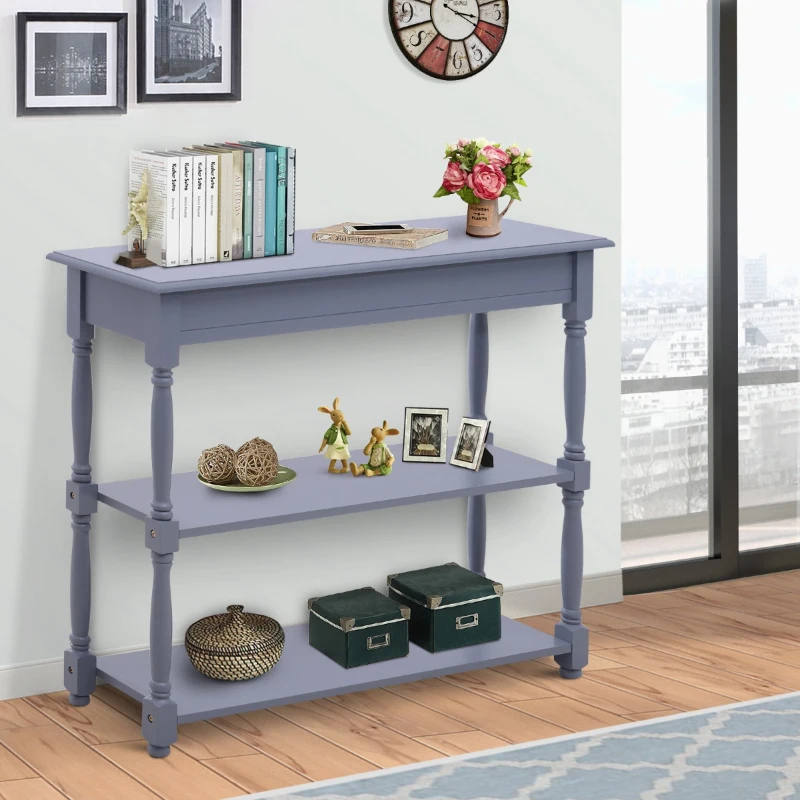 HomCom 40"W Modern Country Pine 3 Tier Wooden Entryway Console Table - Grey