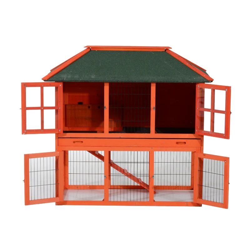 Pawhut Wooden Rabbit House / Wood Bunny Hutch w/ Lower Outdoor Run