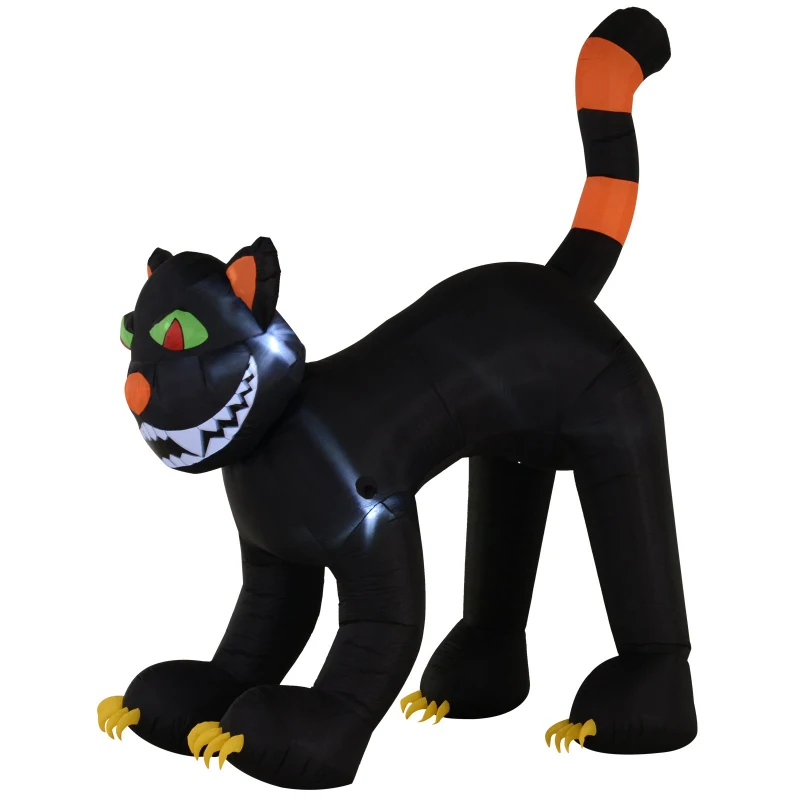 HOMCOM 10’ Lighted Inflatable Outdoor Halloween Yard Decoration - Animated Black Cat