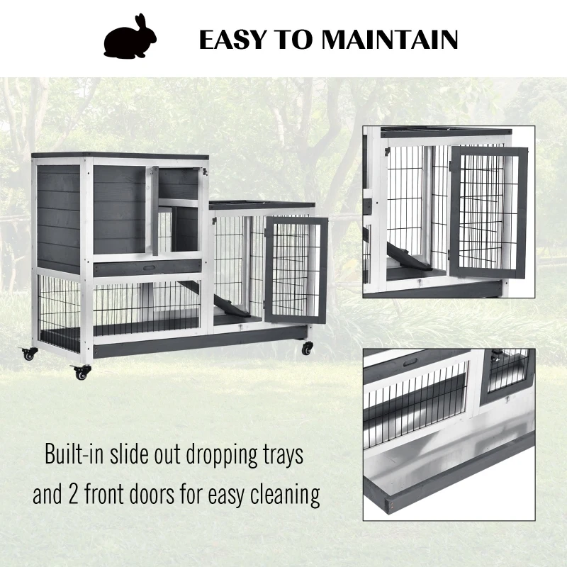 PawHut Deluxe Rabbit Hutch with Spacious Run, Indoor Bunny Cage, Pull-Out Tray for Easy Cleaning, Ideal for Small Animals