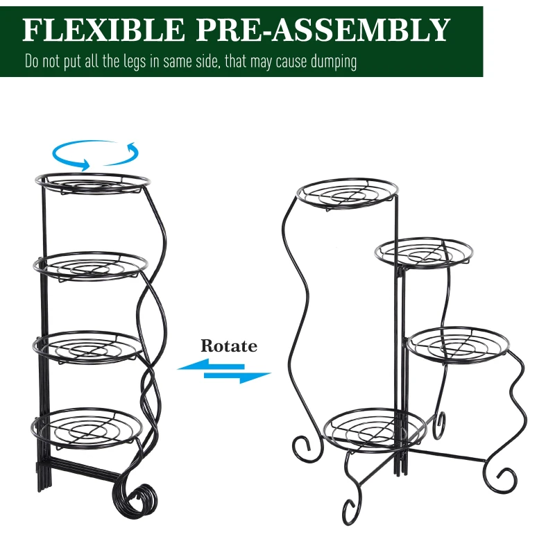 Outsunny 4-Tier Folding Flower Pot Stand Display Table for an Elegant Indoor/Outdoor Decorative Touch