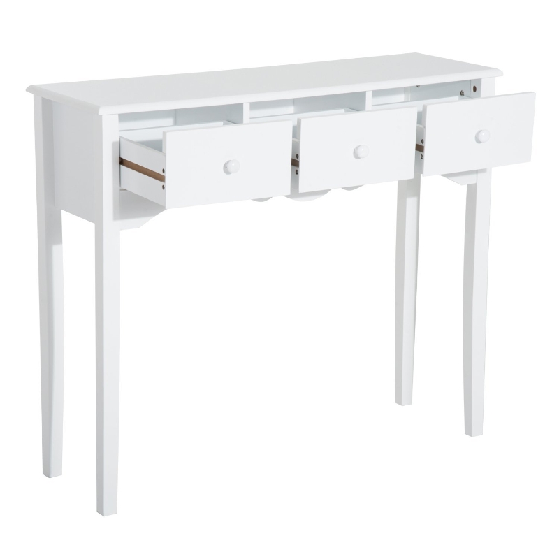 HomCom Narrow Wooden Front Entryway Wall Console Table 3 Drawers - White