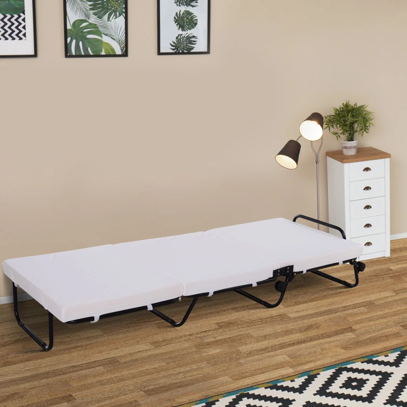 HomCom Folding Convertible Ottoman Sofa Bed with Metal Frame Wheels Cover - White Black Gray