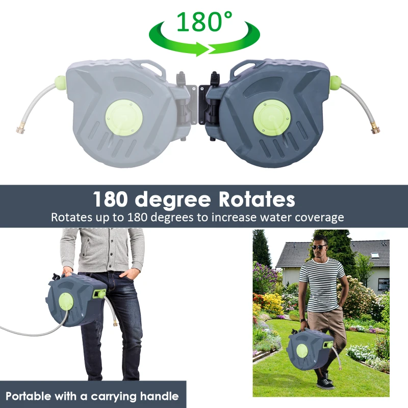 Outsunny 50’ Plastic Portable Outdoor Wall Mount Retractable Water Hose Reel