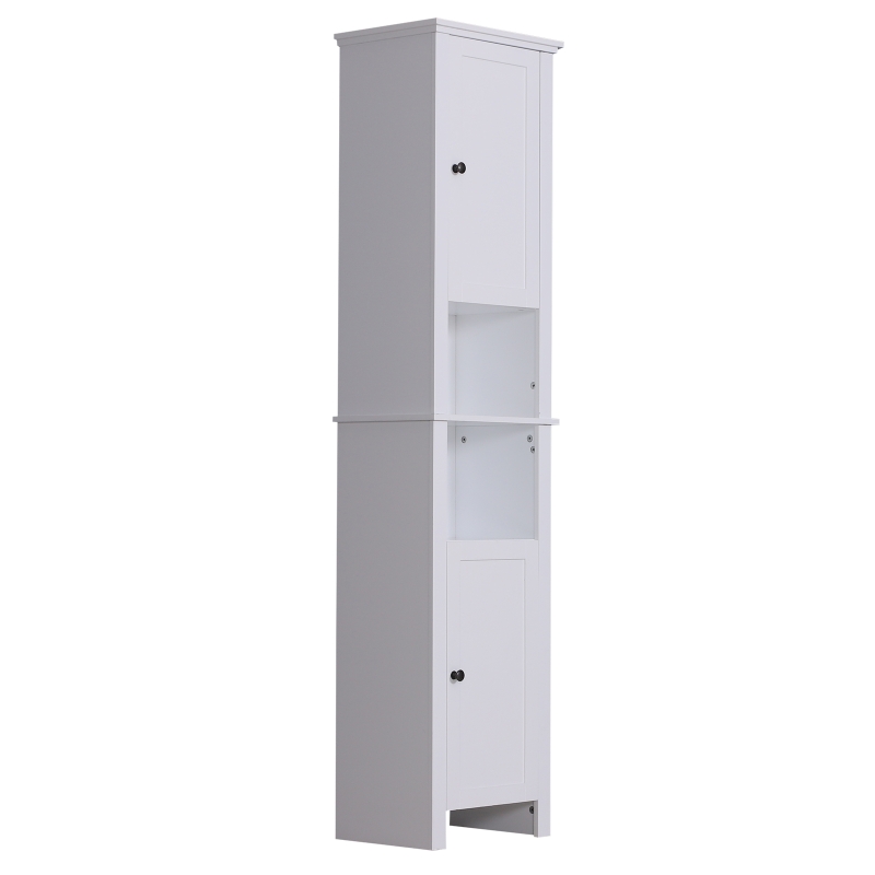 Open Box HomCom 67" Wood Free Standing Bathroom Linen Tower Storage Cabinet - White