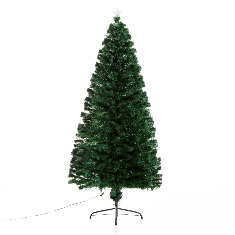 HomCom 6' Tall Pre-Lit Artificial Fiber Optic LED Lit Christmas Tree
