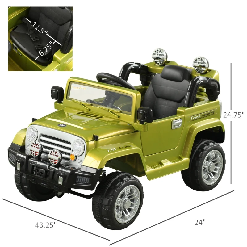 Aosom Ride On Car Off Road Truck SUV 12V Kids Electric Battery Powered Off Road Truck with Remote Control and MP3, Adjustable Speed, Green