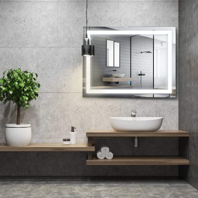 HomCom Touch Activated 2.5" Illuminated Bathroom Vertical Wall Mirror Outline LED Light - Silver