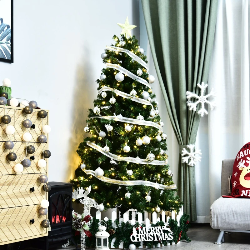 HOMCOM 6' PVC Pre Lit Artificial Christmas Tree with Metal Stand  250 Warm White LED  798 Tips  Green