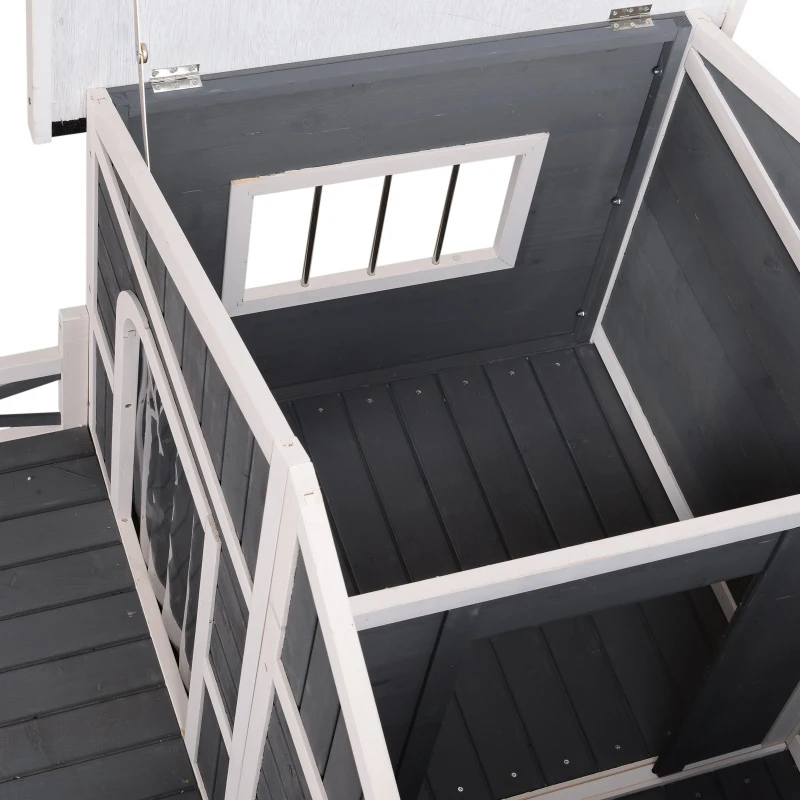 PawHut Large Wooden Dog House, Grey - Spacious Shelter for Pets, Perfect for Porch or Deck, 59" L