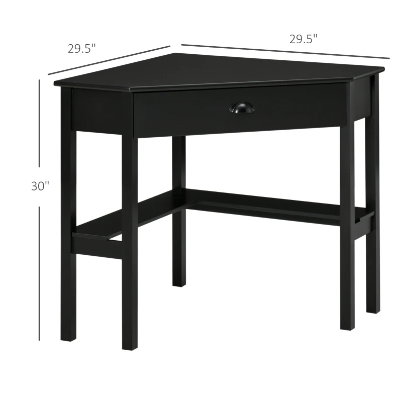 HOMCOM Corner Desk, Triangle Computer Desk with Drawer and Storage Shelves for Small Spaces, Home Office Workstation for Living Room, or Bedroom, Black