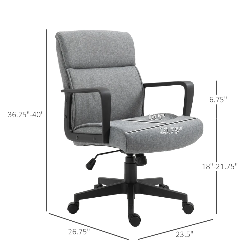 Vinsetto Mid Back Home Office Chair Height Adjustable Linen Fabric Desk Task Chair with Ergonomic Line Wide Seat, Thick Padding, and Armrest