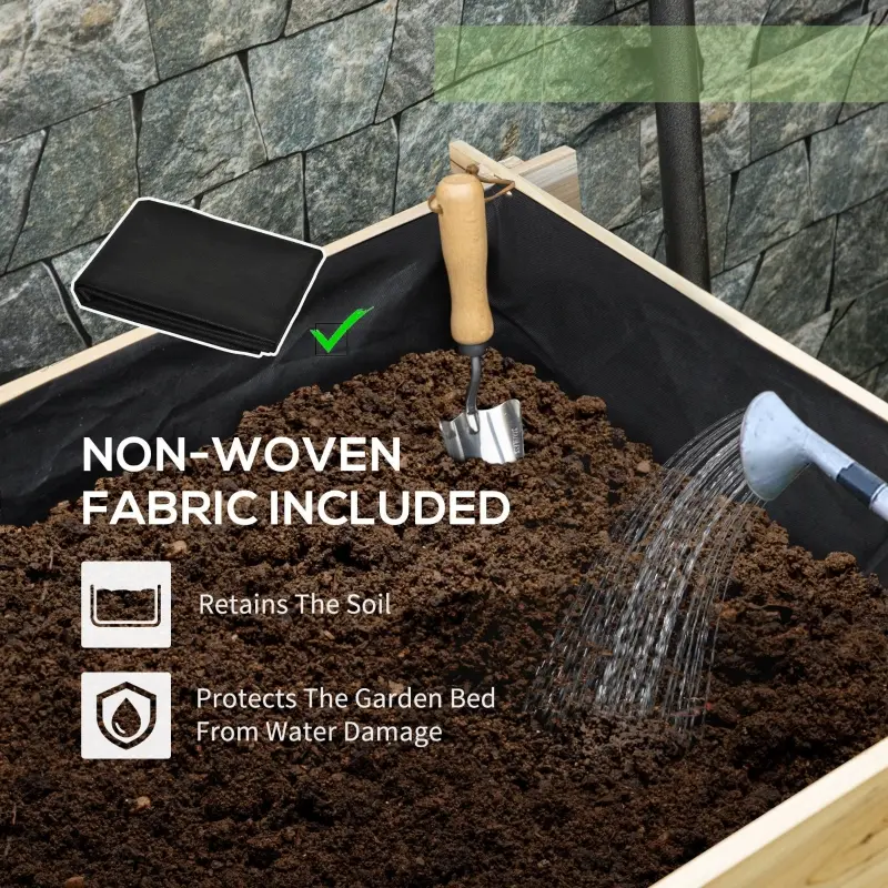 Outsunny 3-Tier Raised Garden Bed with 5 Compartments and Bed Liner, Elevated Wooded Wooden Planter Kit, for Vegetables, Herbs, Outdoor Plants, 37 x 37 x 14in, Natural