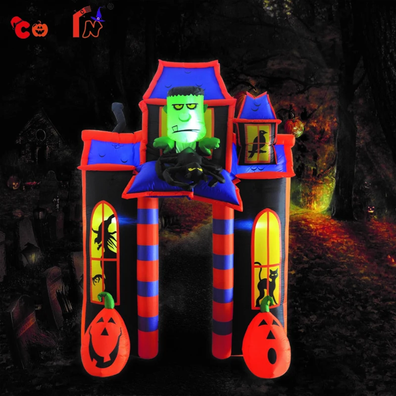 COMIN Halloween Yard Decorations 10 Foot Tall Frankenstein & Pumpkin Inflatable Arch