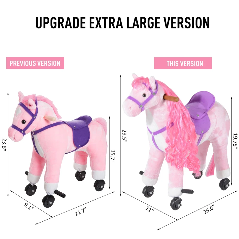Qaba Children’s Soft Plush Mechanical Toy Riding Horse with Forward Walking Motion - Pink