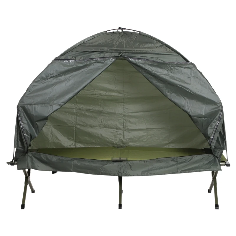 Outsunny Portable 1 Person Raised Camping Tent Cot Combination for Fishing and Hunting - Green