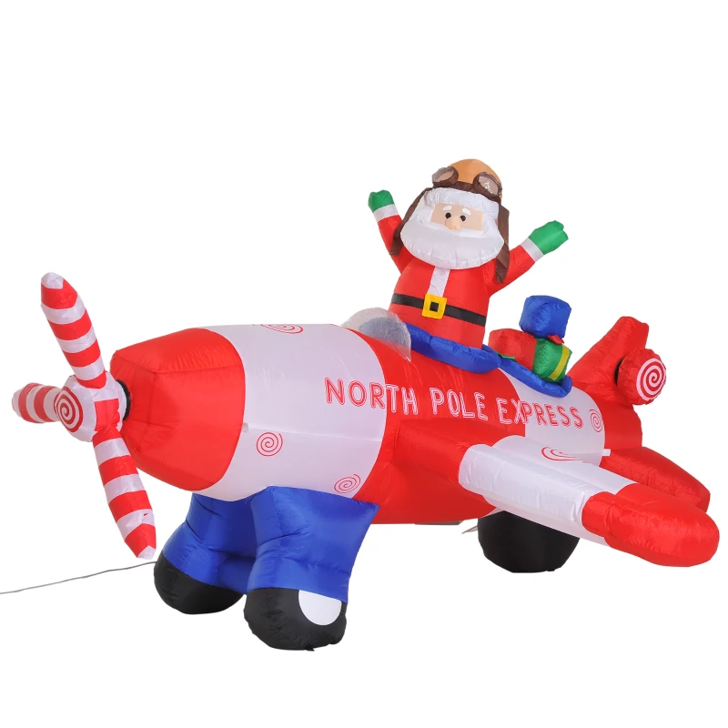 HomCom 8' Outdoor Animated Christmas Inflatable Pilot Santa in Propeller Plane
