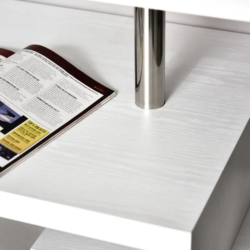 HomCom Rotating Home Office Corner Desk and Storage Shelf Combo - Wood Grain White