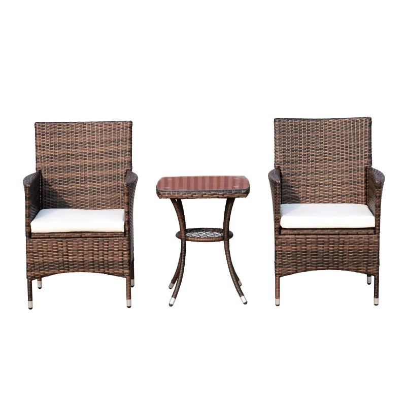 Outsunny 3 Piece 3 Piece Rattan Outdoor Cushioned Bistro Table and Chairs Set - Brown
