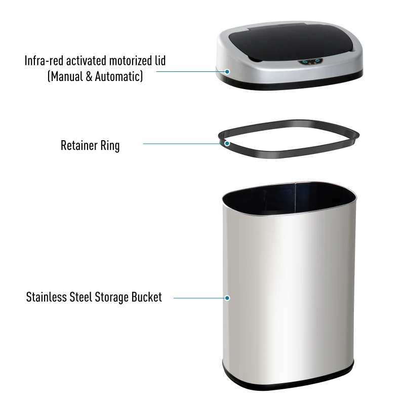 HomCom 48L / 12.5 Gallon Stainless Steel Automatic Motion Sensor Trash Can