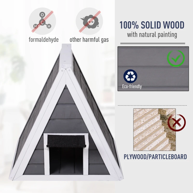 PawHut 21" Solid Wood Cat Condo - Natural Water Proof Outdoor Pet Shelter Small House - Grey