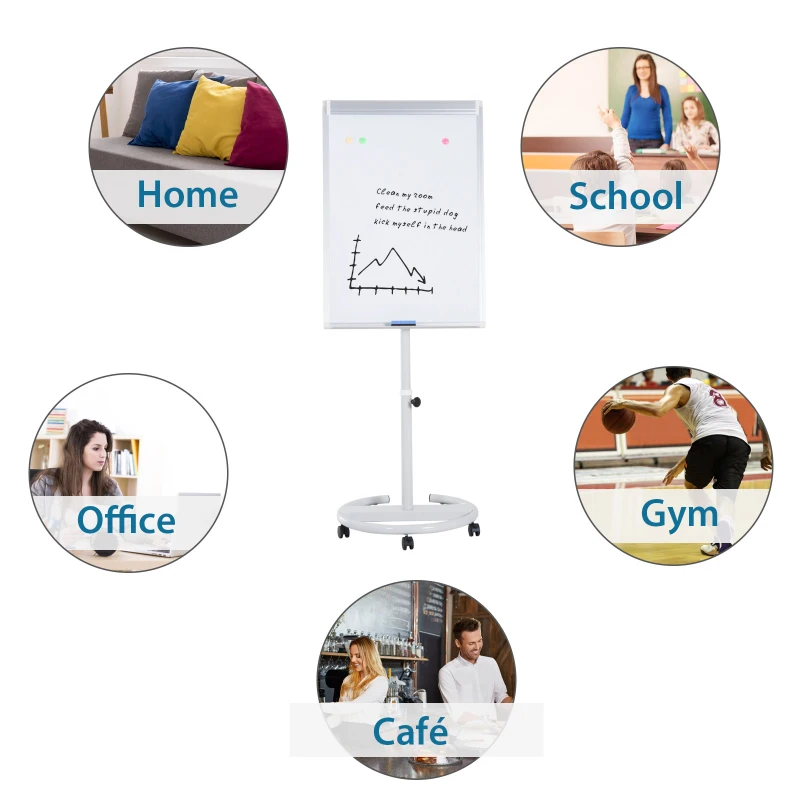 Vinsetto 28" x 40" Magnetic Height Adjustable Rolling Whiteboard Easel with Wheels