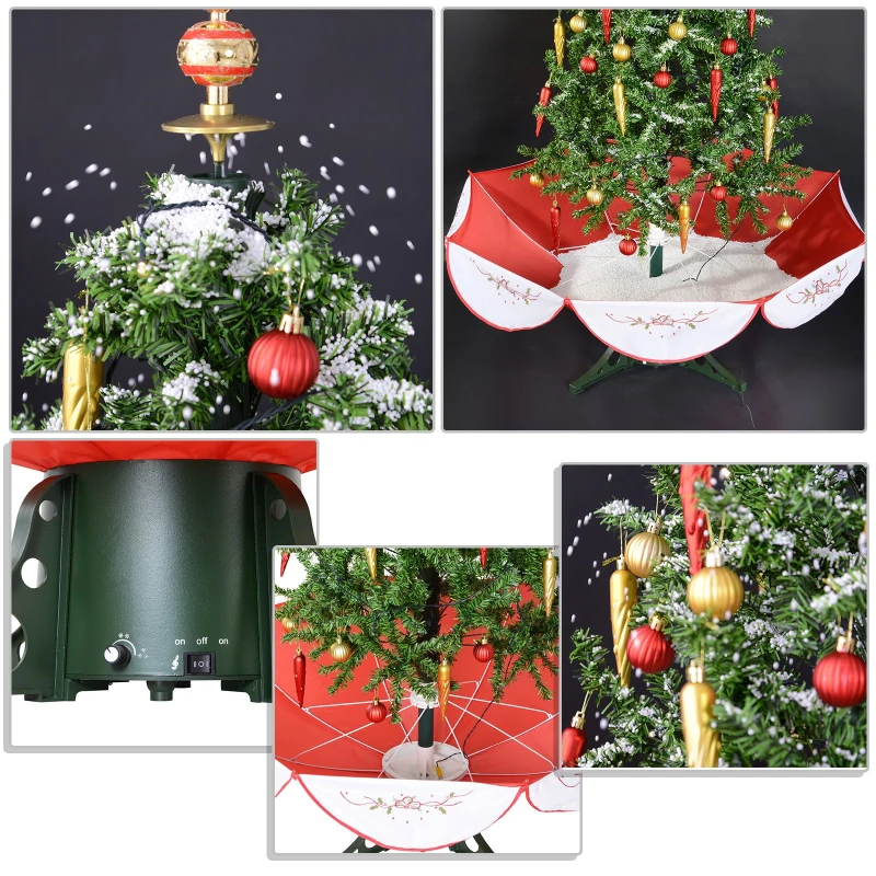 HOMCOM 4.5' Pre-Lit Musical Tabletop Snowing Artificial Christmas Tree with Umbrella Base and Ornaments  Green