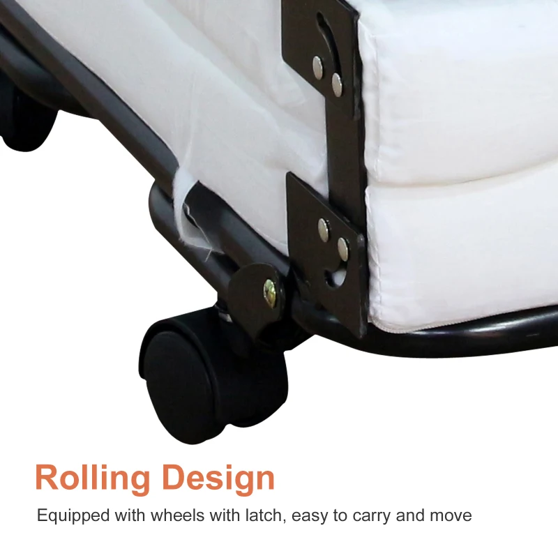 HomCom Folding Convertible Ottoman Sofa Bed with Metal Frame Wheels Cover - White Black Gray