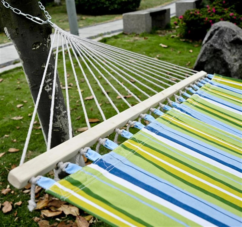 Outsunny 74" x 55" Outdoor Patio Cotton Double Hammock Bed w/ Pillow - Green / Blue