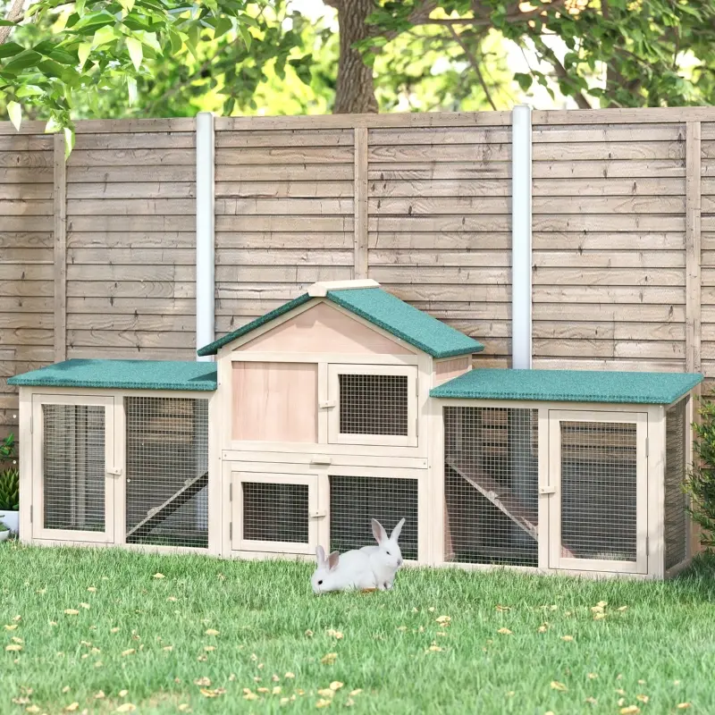 PawHut 83" Wooden Two Story Outdoor Deluxe XL Rabbit Bunny House Hutch Pet Cage