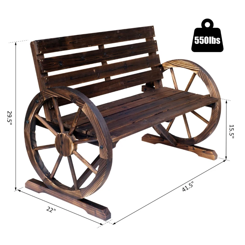 Outsunny Rustic Wooden Outdoor Garden Chair Patio Wagon Wheel Bench Seat