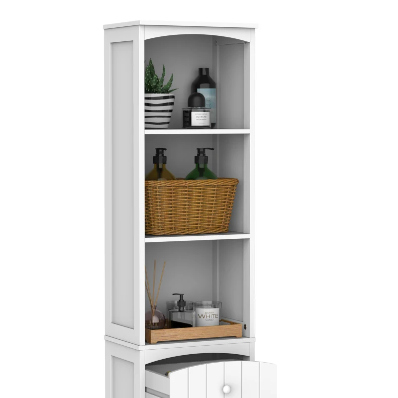 HomCom 67" Tall Colonial Style Free Standing Bathroom Storage Corner Cabinet - White