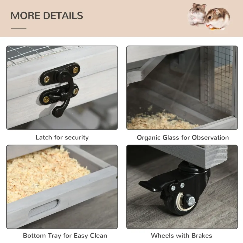 PawHut 3-Tier Wooden Hamster Cage, Small Animals Hutch with Ladders, Light Grey