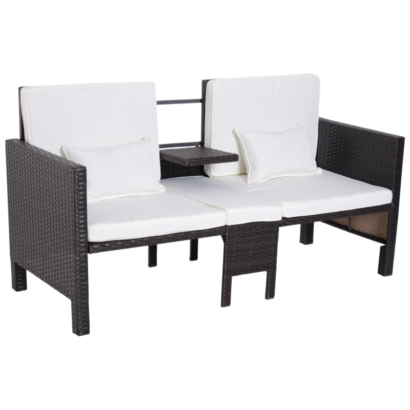 Outsunny 3 Piece Loveseat and Nested Ottoman Outdoor Furniture Set with Adjustable Armrest