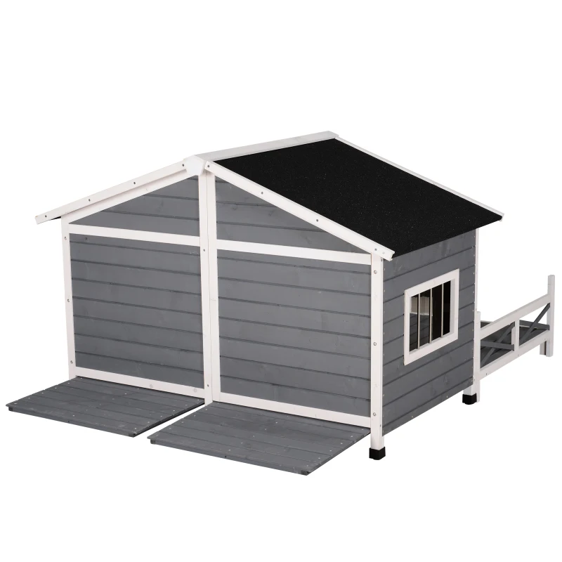 PawHut Large Wooden Dog House, Grey - Spacious Shelter for Pets, Perfect for Porch or Deck, 59" L