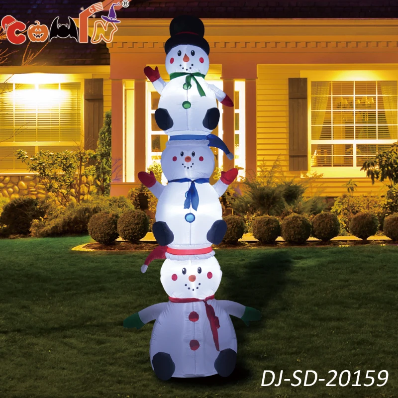 COMIN 10 Foot Tall Inflatable Stacked Snowman Inflatable Christmas Yard Decoration