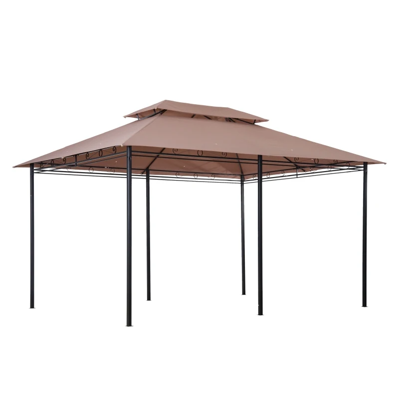 Outsunny 10" x 13" 2-Tier Steel Outdoor Garden BBQ Sunshade Gazebo with Vented Soft Top and Removable Curtains