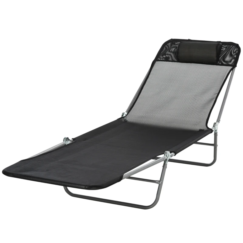 Outsunny Outdoor Folding Reclining Beach Sun Patio Chaise Lounge Chair Pool Lawn Lounger - Black