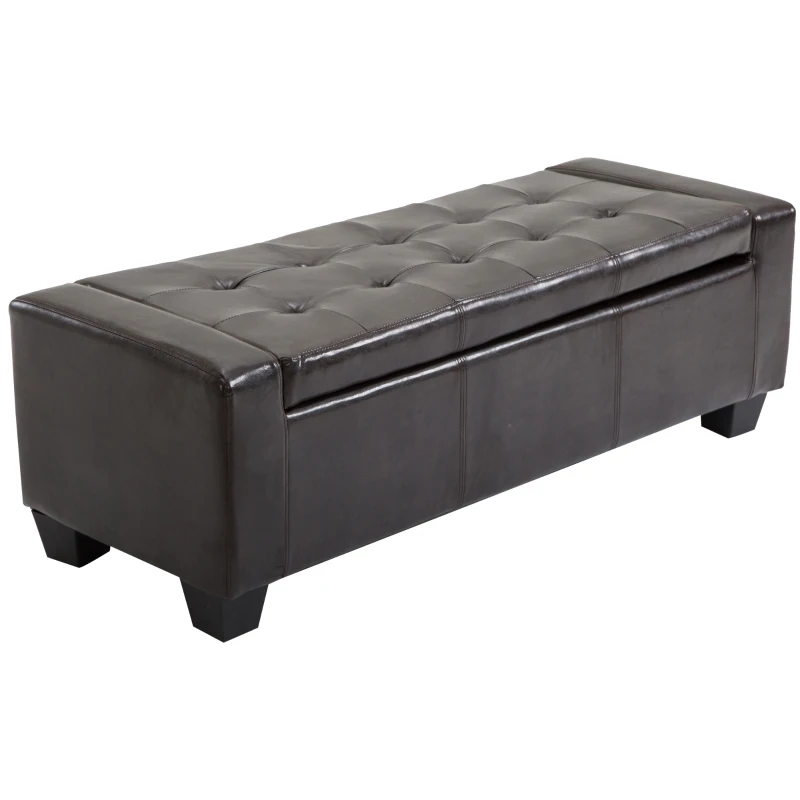 HomCom Unique Large 51" Tufted Faux Leather Storage Bench Ottoman Couch - Dark Brown
