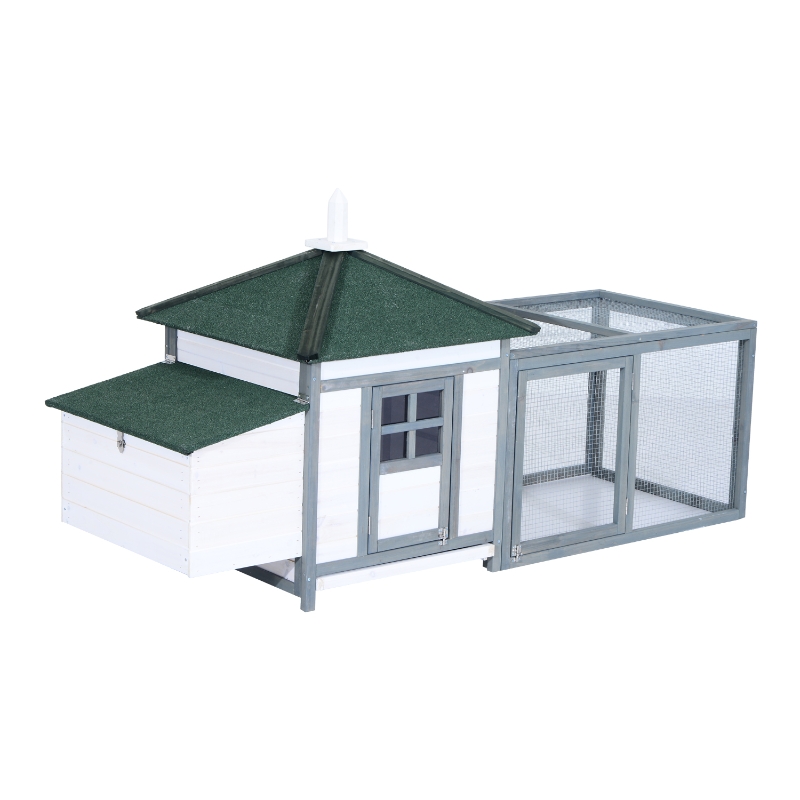 PawHut 77" Outdoor Wooden Backyard Chicken Coop Hen House Kit with 2